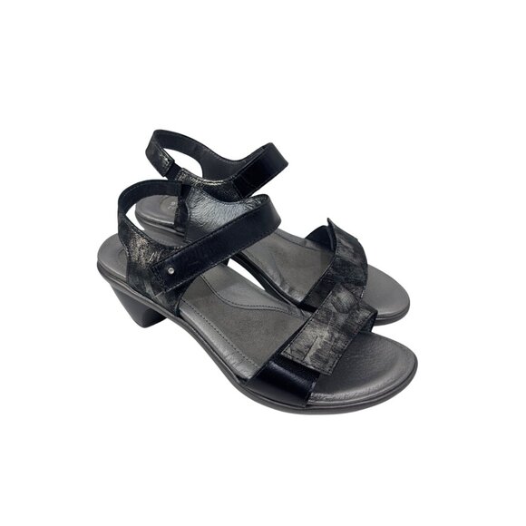 Naot Womens Black/Metallic Double Strap Leather Heeled Sandals Size 37 - Picture 10 of 13
